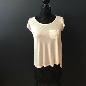 Splendid Ecru Ivory Cream Thin Soft Pocket Tissue Tee Short Sleeve T-Shirt XS